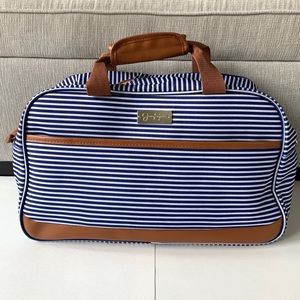 jessica simpson blue and white striped luggage